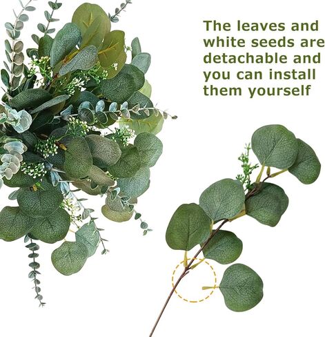 OrgMemory Artificial Eucalyptus Decor in White Ceramic Vase, Eucalyptus Leaves for Farmhouse Table Centerpiece, Home Office Kitchen Bathroom Decor in Saudi Arabia