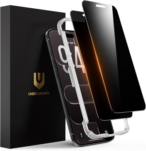 UNBREAKcable Privacy Screen Protector for iPhone 16/15, 28° Anti Spy Tempered Glass Film, Full Coverage, Anti-Scratch, 9H Hardness, Military Grade Protection, 99.99% HD, Sensitive Touch, 2 Pack in Kuwait