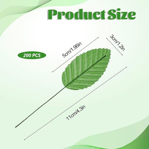 200 قطعة من أوراق الحرير الاصطناعي الخضراء، أوراق صناعية سلكية صناعية ذات سلك واحد للحرف اليدوية الصناعية السلكية الصناعية تترك البلاستيك إجازة واحدة DIY لحفلات الزفاف باقة عيد الميلاد in Kuwait