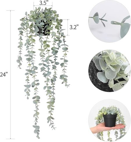 Fake Plants Hanging Artificial Potted Faux Eucalyptus Plants for Vintage Boho Farmhouse Bathroom Office Desk Wall Book Shelf Room Accessories Decor Indoor in Saudi Arabia