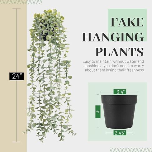 Fake Plants Hanging Artificial Potted Faux Eucalyptus Plants for Vintage Boho Farmhouse Bathroom Office Desk Wall Book Shelf Room Accessories Decor Indoor in Saudi Arabia
