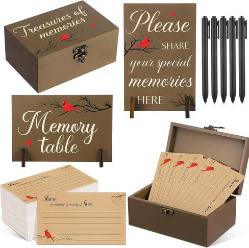 Gilprop 112 Pcs Celebration of Life Memory Cards Set Share a Memory Cards with Box 2 Wood Sign with 4 Hold and 5 Pens, Sympathy Memorial Gifts Funeral Keepsake Decorations(Cardinal) in Saudi Arabia