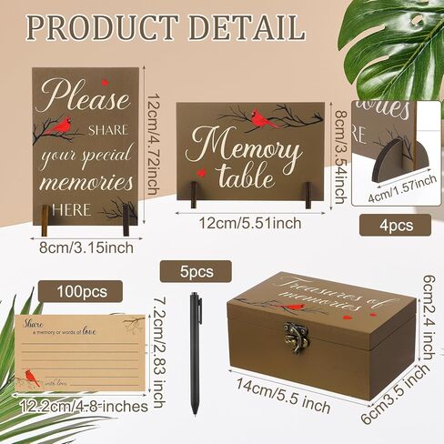 Gilprop 112 Pcs Celebration of Life Memory Cards Set Share a Memory Cards with Box 2 Wood Sign with 4 Hold and 5 Pens, Sympathy Memorial Gifts Funeral Keepsake Decorations(Cardinal) in Saudi Arabia