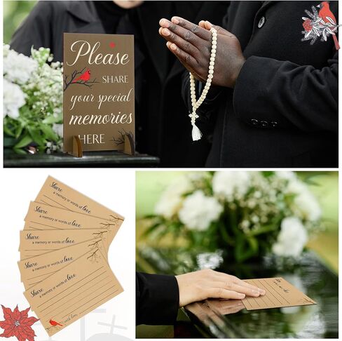 Gilprop 112 Pcs Celebration of Life Memory Cards Set Share a Memory Cards with Box 2 Wood Sign with 4 Hold and 5 Pens, Sympathy Memorial Gifts Funeral Keepsake Decorations(Cardinal) in Saudi Arabia