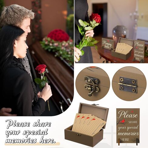 Gilprop 112 Pcs Celebration of Life Memory Cards Set Share a Memory Cards with Box 2 Wood Sign with 4 Hold and 5 Pens, Sympathy Memorial Gifts Funeral Keepsake Decorations(Cardinal) in Saudi Arabia