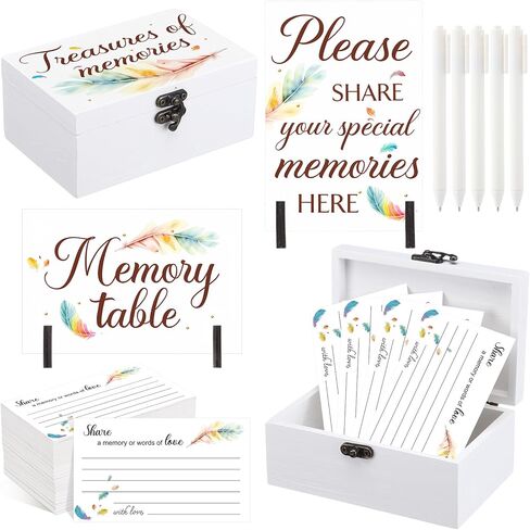 Gilprop 112 Pcs Celebration of Life Memory Cards Set Share a Memory Cards with Box 2 Wood Sign with 4 Hold and 5 Pens, Sympathy Memorial Gifts Funeral Keepsake Decorations(Cardinal) in Saudi Arabia