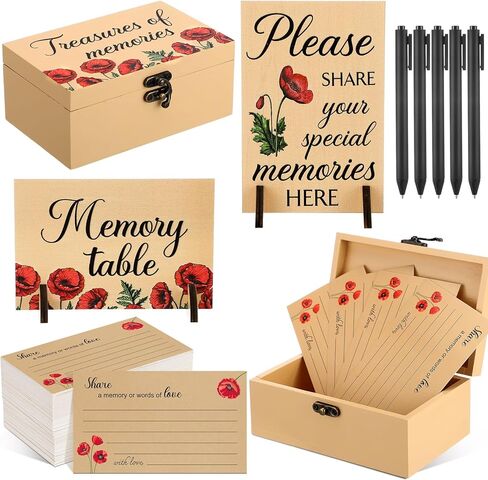 Gilprop 112 Pcs Celebration of Life Memory Cards Set Share a Memory Cards with Box 2 Wood Sign with 4 Hold and 5 Pens, Sympathy Memorial Gifts Funeral Keepsake Decorations(Cardinal) in Saudi Arabia