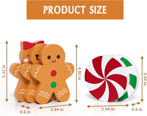 زينة عيد الميلاد الزنجبيل، ديكور صينية متدرجة، 5 قطع حلوى الزنجبيل علامات خشبية ديكور الطاولة للمنزل والمكتب والمطبخ in Kuwait