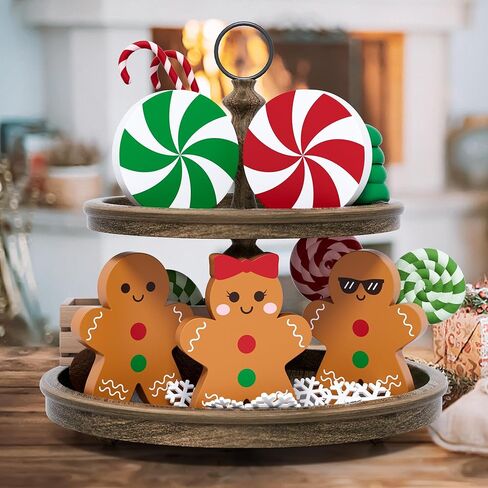 زينة عيد الميلاد الزنجبيل، ديكور صينية متدرجة، 5 قطع حلوى الزنجبيل علامات خشبية ديكور الطاولة للمنزل والمكتب والمطبخ in Kuwait