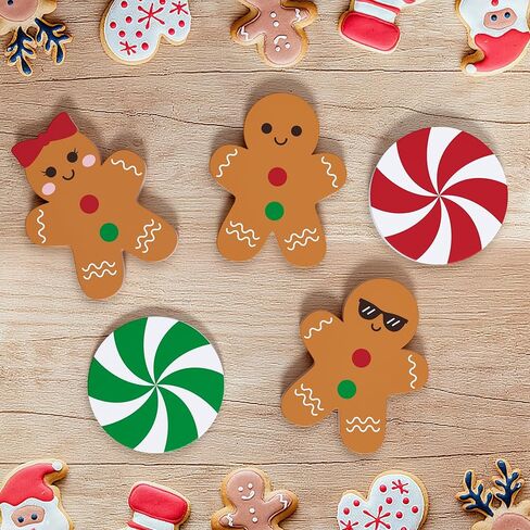 زينة عيد الميلاد الزنجبيل، ديكور صينية متدرجة، 5 قطع حلوى الزنجبيل علامات خشبية ديكور الطاولة للمنزل والمكتب والمطبخ in Kuwait