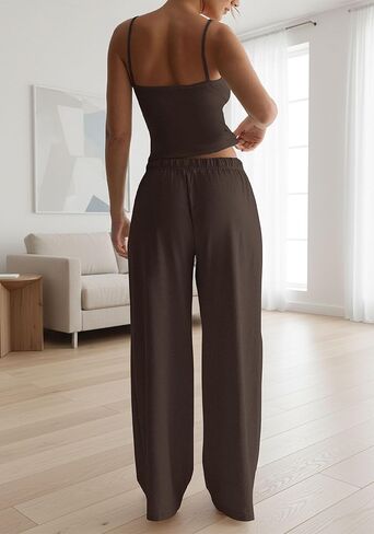 TDCoool Women's 2 Piece Pajama Lounge Set Summer Matching Lounge Sets Spaghetti Strap Tank Top Comfy Wide Leg Pants Sets in Saudi Arabia