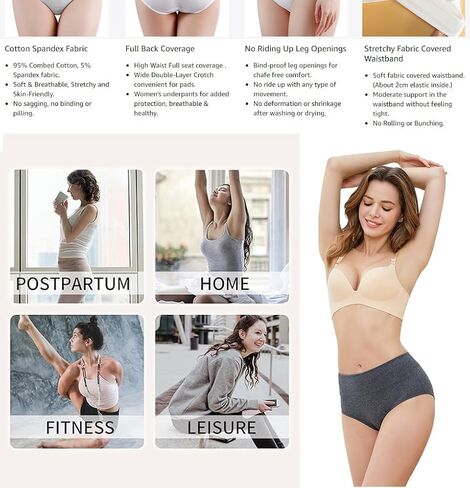 Women's Cotton Underwear High Waisted Ladies Panties Full Coverage Briefs 4 Pack in Saudi Arabia