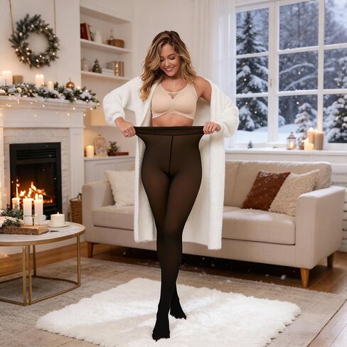 Fleece Lined Tights Women, Thick Warm Sheer Tights for Women, Fake Translucent Winter Pantyhose Thermal Leggings in Saudi Arabia