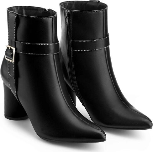 Perphy Women's Ankle Boots Pointed Toe Chunky Block Heel Side Zipper Dressy Booties in Saudi Arabia