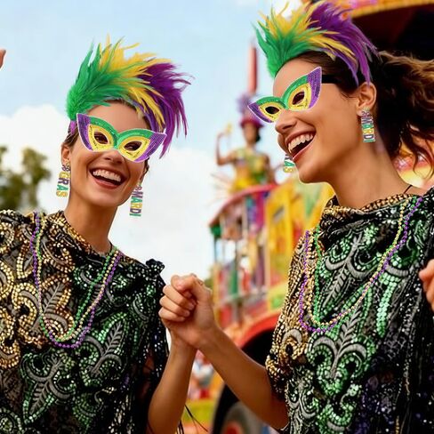 srotmirw 7 قطع ماردي غرا زي ملحق الزي مجموعة، ماردي غرا ريشة عقال غطاء الرأس الترتر قطع زينة الخرز القلائد الملحقات للنساء كرنفال عيد الهالوين صالح الطرف in Kuwait