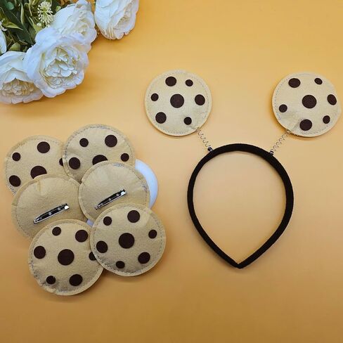 Deufelix 7Pcs Chocolate Costume Accessory Set Women Headband Headwear Chip Cookie Pins Halloween Monster Hair Birthday Party in Saudi Arabia
