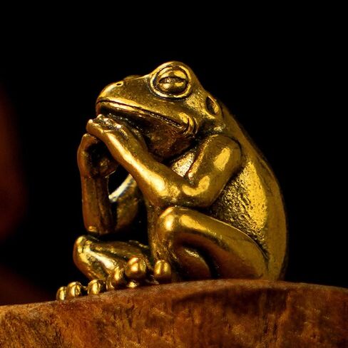 100% Solid Brass Meditating Frog Statue - Retro Desktop Decor Collectible Figurines for Oddities and Curiosities Unique Desk Ornament and Home Decor Art Piece Vintage Crafts for Office or Living Space in Saudi Arabia