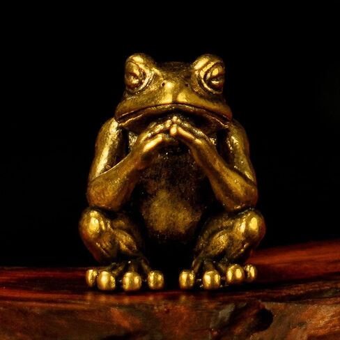 100% Solid Brass Meditating Frog Statue - Retro Desktop Decor Collectible Figurines for Oddities and Curiosities Unique Desk Ornament and Home Decor Art Piece Vintage Crafts for Office or Living Space in Saudi Arabia