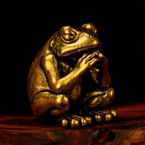 100% Solid Brass Meditating Frog Statue - Retro Desktop Decor Collectible Figurines for Oddities and Curiosities Unique Desk Ornament and Home Decor Art Piece Vintage Crafts for Office or Living Space in Saudi Arabia
