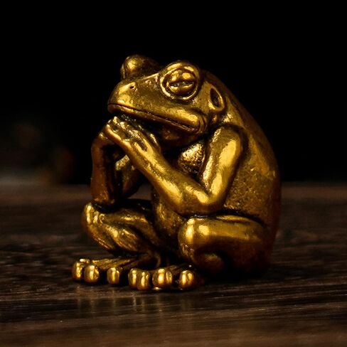 100% Solid Brass Meditating Frog Statue - Retro Desktop Decor Collectible Figurines for Oddities and Curiosities Unique Desk Ornament and Home Decor Art Piece Vintage Crafts for Office or Living Space in Saudi Arabia