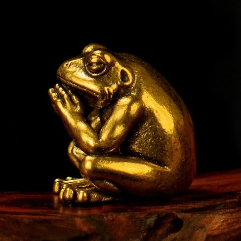 100% Solid Brass Meditating Frog Statue - Retro Desktop Decor Collectible Figurines for Oddities and Curiosities Unique Desk Ornament and Home Decor Art Piece Vintage Crafts for Office or Living Space in Saudi Arabia