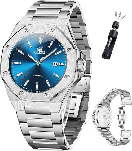 OLEVS Mens Watches Octagonal Luxury Stainless Steel Dress Watches for Men Quartz Analog Large Face Luminous Relojes para Hombres in Saudi Arabia