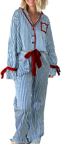 Leyajedol Women Christmas Lounge Pajama Set Satin Long Sleeve Button Down Shirt Pants Set 2 Piece Santa Print Pjs Outfits in Saudi Arabia