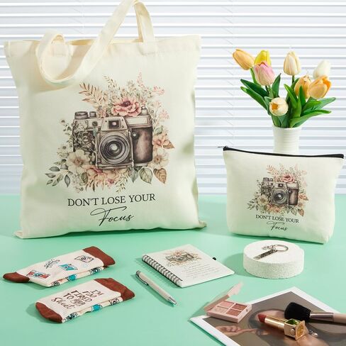 Gilprop 6 Pcs Photographer Gift Camera Lover Shopping Bag Keychain Cosmetic Bag Spiral Notebook Ballpoint Pen Socks Don't Lose Your Focus Photography Inspirational Motivational Birthday Valentine Gift in Saudi Arabia