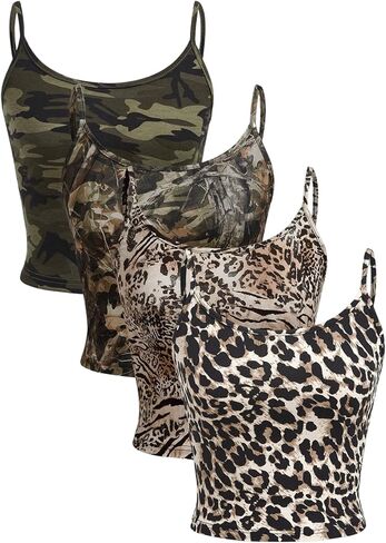 GORGLITTER Women's Cheetah Leopard Camo Print Crop Tops Sleeveless Open Back Strappy Summer Casual 4 Pack Tops in Saudi Arabia