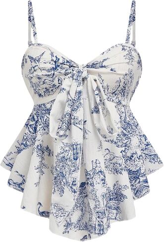 SHENHE Women's Summer Boho Camisole Top Tie Bow Asymmetrical Flowy Babydoll Tank Vacation Clothes in Saudi Arabia