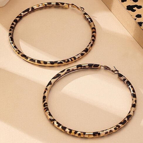 Large Leopard Hoop Earrings for Women Exaggerated Metal Geometric Leopard Print Round Hoop Earrings Chunky Big Round Huggie Hoops Earring 80s 90s African Jewelry Gifts Rapper Party Accessories in Saudi Arabia