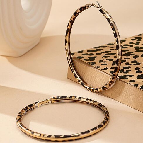 Large Leopard Hoop Earrings for Women Exaggerated Metal Geometric Leopard Print Round Hoop Earrings Chunky Big Round Huggie Hoops Earring 80s 90s African Jewelry Gifts Rapper Party Accessories in Saudi Arabia