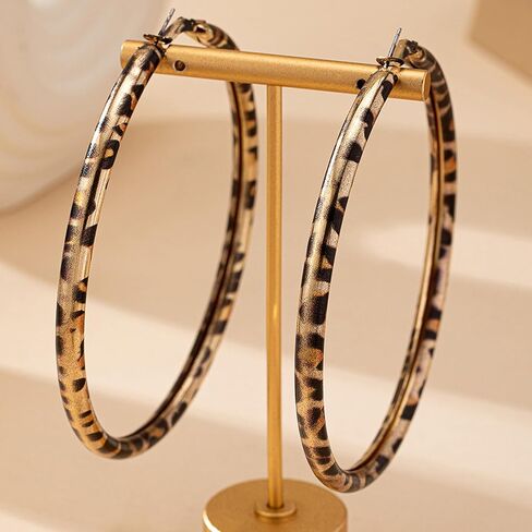 Large Leopard Hoop Earrings for Women Exaggerated Metal Geometric Leopard Print Round Hoop Earrings Chunky Big Round Huggie Hoops Earring 80s 90s African Jewelry Gifts Rapper Party Accessories in Saudi Arabia