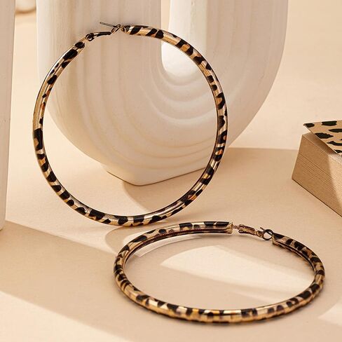 Large Leopard Hoop Earrings for Women Exaggerated Metal Geometric Leopard Print Round Hoop Earrings Chunky Big Round Huggie Hoops Earring 80s 90s African Jewelry Gifts Rapper Party Accessories in Saudi Arabia