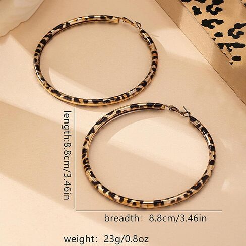 Large Leopard Hoop Earrings for Women Exaggerated Metal Geometric Leopard Print Round Hoop Earrings Chunky Big Round Huggie Hoops Earring 80s 90s African Jewelry Gifts Rapper Party Accessories in Saudi Arabia