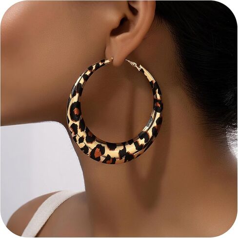 Large Leopard Hoop Earrings for Women Exaggerated Metal Geometric Leopard Print Round Hoop Earrings Chunky Big Round Huggie Hoops Earring 80s 90s African Jewelry Gifts Rapper Party Accessories in Saudi Arabia
