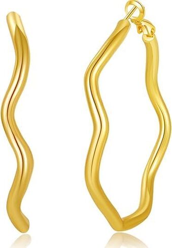 Silver Hoop Earrings for Women Minimalist 925 Sterling Silver Hoop Earrings Unique Wave Shape Hypoallergenic Large Earrings for Women in Saudi Arabia