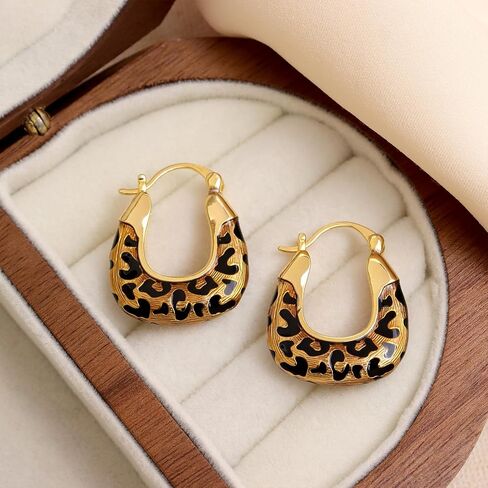 Frigotine Chunky Gold Hoop Earrings for Women, Trendy Vintage Geometric Leopard Print Earing Prom Fashion Jewelry Gift in Saudi Arabia