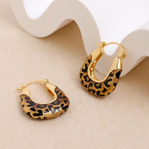 Frigotine Chunky Gold Hoop Earrings for Women, Trendy Vintage Geometric Leopard Print Earing Prom Fashion Jewelry Gift in Saudi Arabia