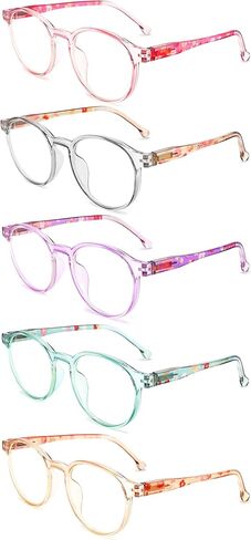 LANLANG 5 Pack Blue light blocking Reading Glasses for Women with Spring Hinge, Round, 5 Colors, PC frame, Lightweight in Saudi Arabia