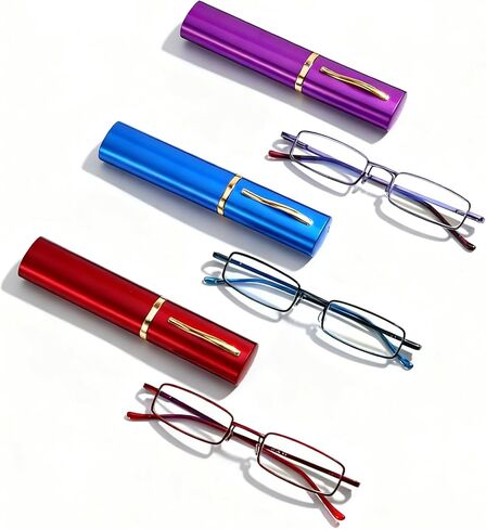 TIDALIN 3 Pack Mini Reading Glasses for Women Men Compact Slim Pocket Readers Pen Clip Metal Case Spring Blue Light Blocking in Saudi Arabia