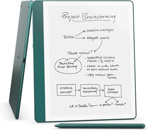 New Amazon Kindle Scribe Essentials Bundle including New Kindle Scribe (64GB) - Tungsten, Premium Pen, Leather Folio-Black, and Power Adapter in Saudi Arabia