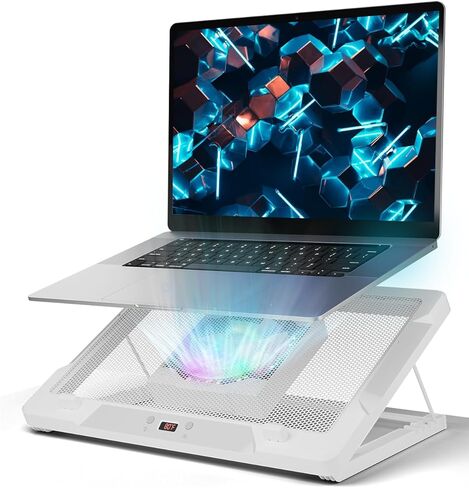 DEPGI Laptop Cooling Pad, Laptop Cooler Stand with 5.5" Movable Fan Easy to Clean, 10 RGB Light Modes, Auto Temp Sensor & 3-Speed Manual Control, Ultra Quiet ≤40dB for 14–17.3 Inch Laptops in Saudi Arabia