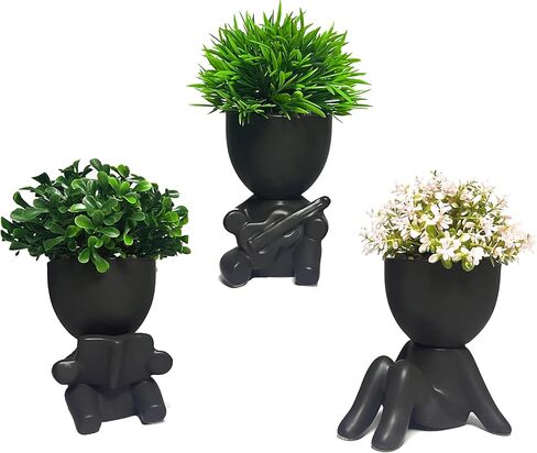 3 Packs Creative Small Fake Plants Artificial Succulents in Ceramic Human Shaped Pots Cute Office Plants For Desk Home Decor Funny Premium Ceramic Faux Succulent Perfect Humorous Gift Idea(3, White) in Kuwait