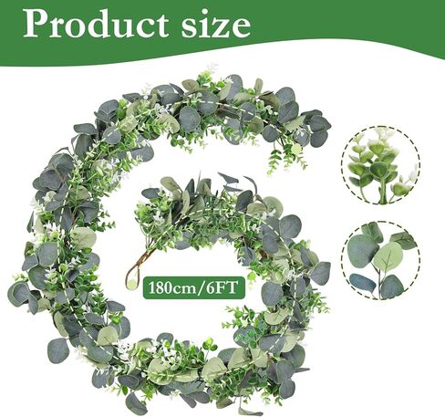 GOVIRAYE 6FT Artificial Eucalyptus Garland – Non-Shedding Greenery Vine for Farmhouse, Wedding & Home Decor in Saudi Arabia