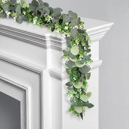 GOVIRAYE 6FT Artificial Eucalyptus Garland – Non-Shedding Greenery Vine for Farmhouse, Wedding & Home Decor in Saudi Arabia