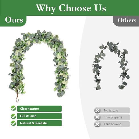 GOVIRAYE 6FT Artificial Eucalyptus Garland – Non-Shedding Greenery Vine for Farmhouse, Wedding & Home Decor in Saudi Arabia