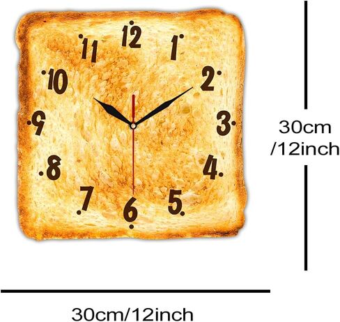 12 Inch Kitchen Wall Clock, Toast Breakfast Wall Watch Clock Silent Non Ticking Quartz Bake Bread Analog Round Wall Art Clock for Restaurant Dining Room Canteen Bakery in Saudi Arabia