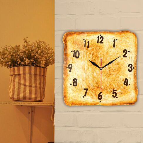12 Inch Kitchen Wall Clock, Toast Breakfast Wall Watch Clock Silent Non Ticking Quartz Bake Bread Analog Round Wall Art Clock for Restaurant Dining Room Canteen Bakery in Saudi Arabia