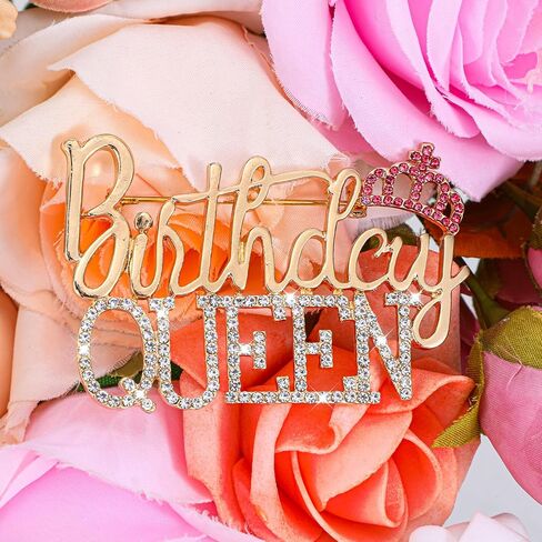HJZHII Birthday Brooch Pins, Metal Queen Crown Brooch Sparkling Rhinestone Crystal Lapel Pin Elegant Jewelry Gift for Women Birthday Parties Celebrations Special Occasions in Saudi Arabia